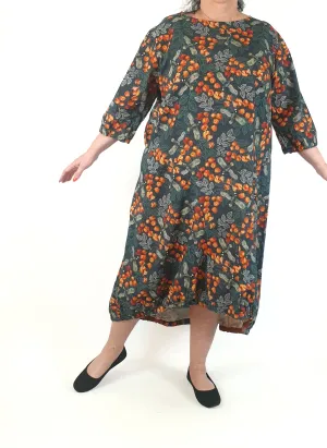 Spotted Squall green dress linen-hemp mix dress with autumnal print size XXL