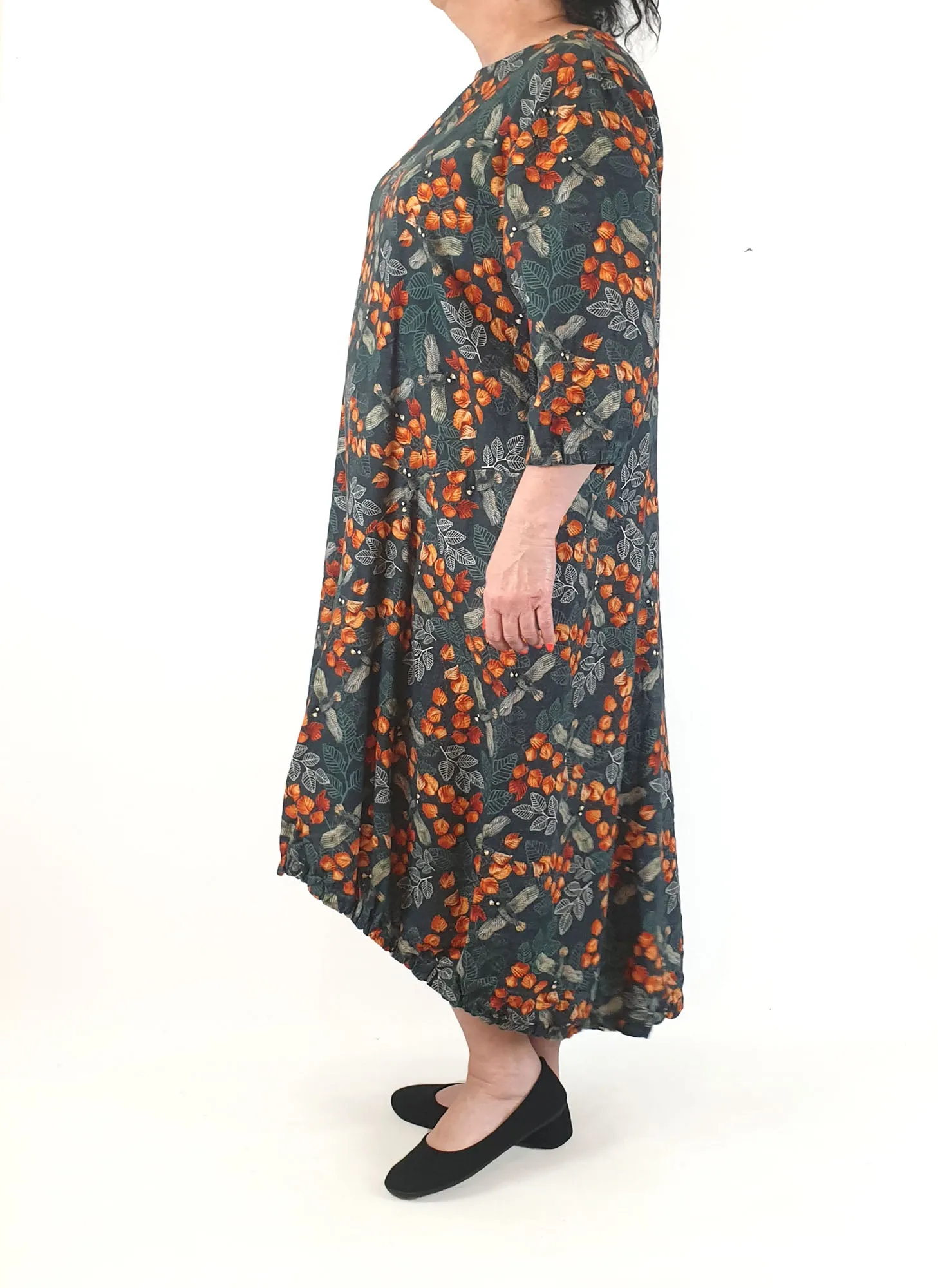 Spotted Squall green dress linen-hemp mix dress with autumnal print size XXL