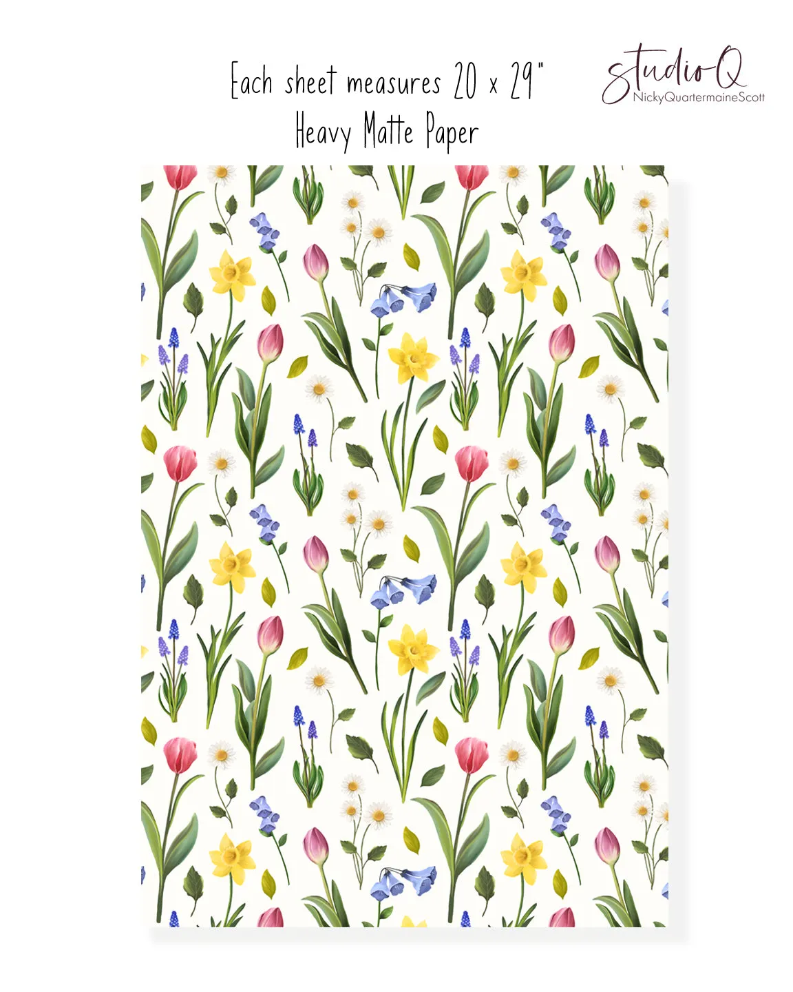 Springtime Florals Wrapping Paper - 5 Sheets