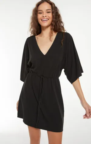 Sydney cotton jersey v-neck dress in black