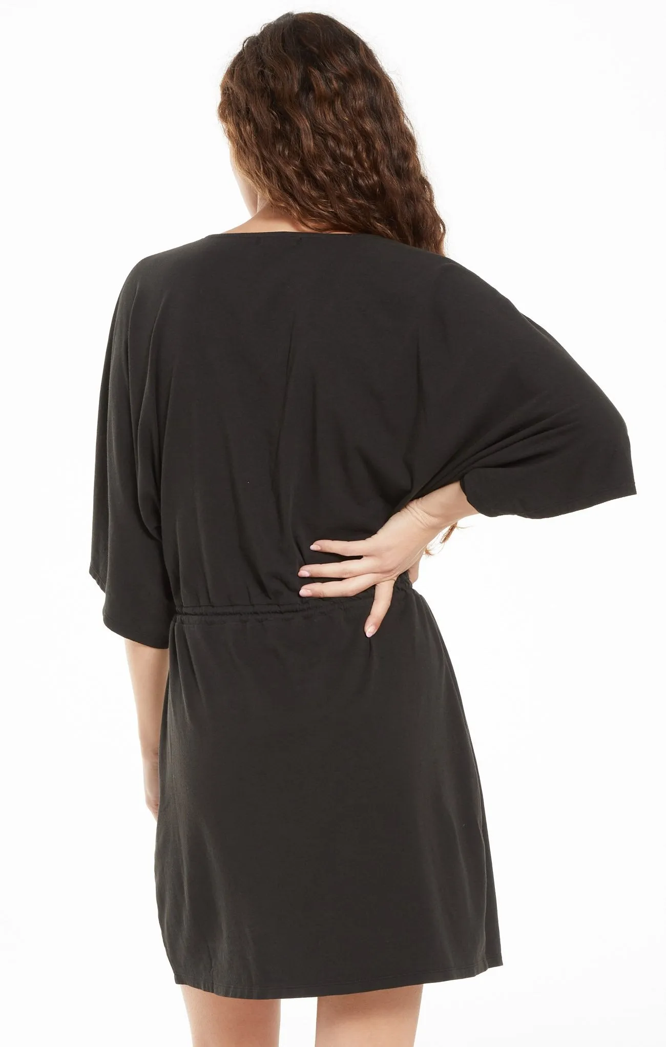 Sydney cotton jersey v-neck dress in black