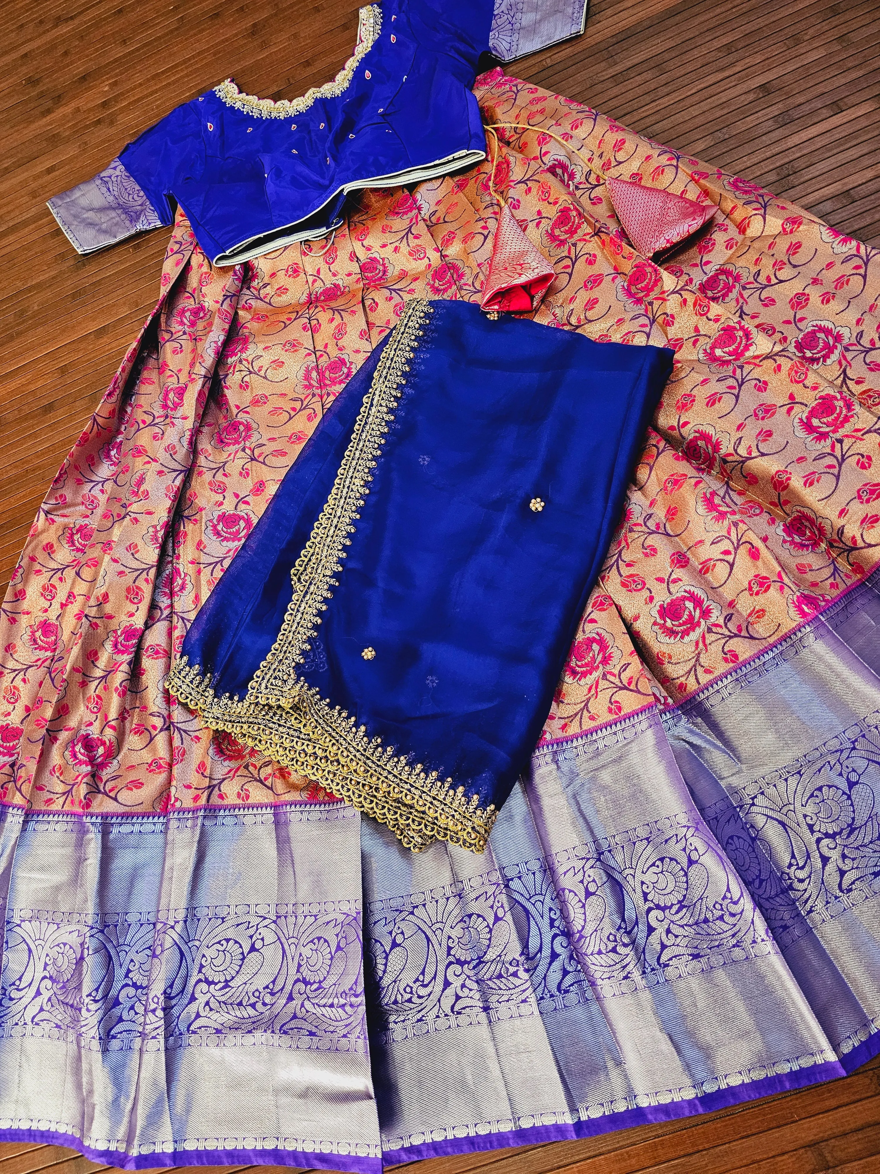 Teen/Adult Medium - Semi Kanchi Tissue Floral Lehanga Set
