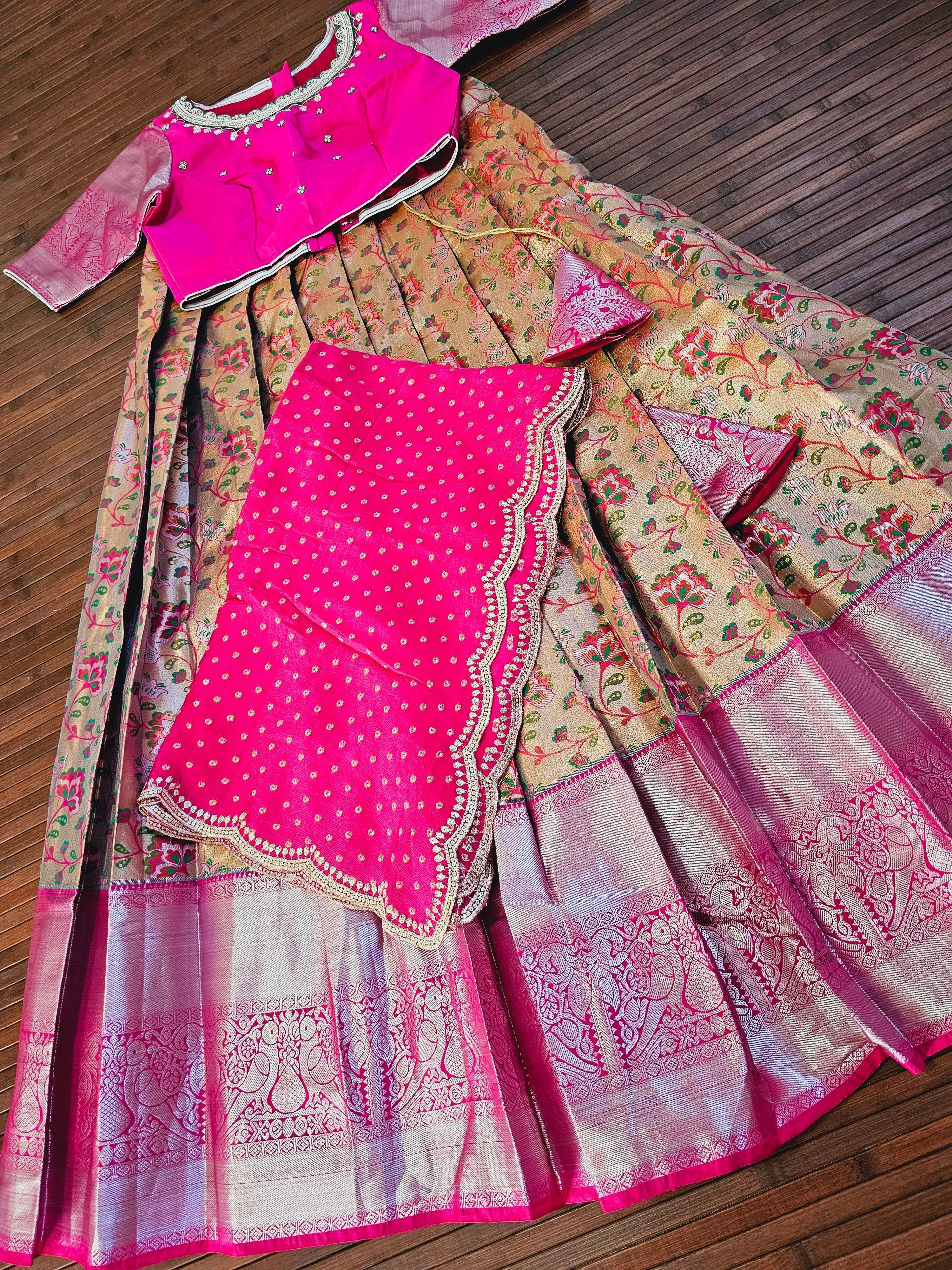 Teen/Adult Small - Semi Kanchi Tissue Floral Lehanga Set