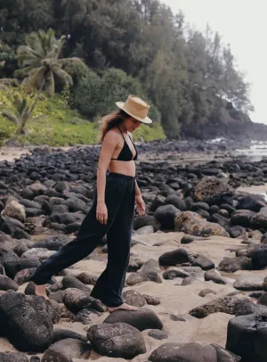 The Silk Wide Leg Pants in Obsidian