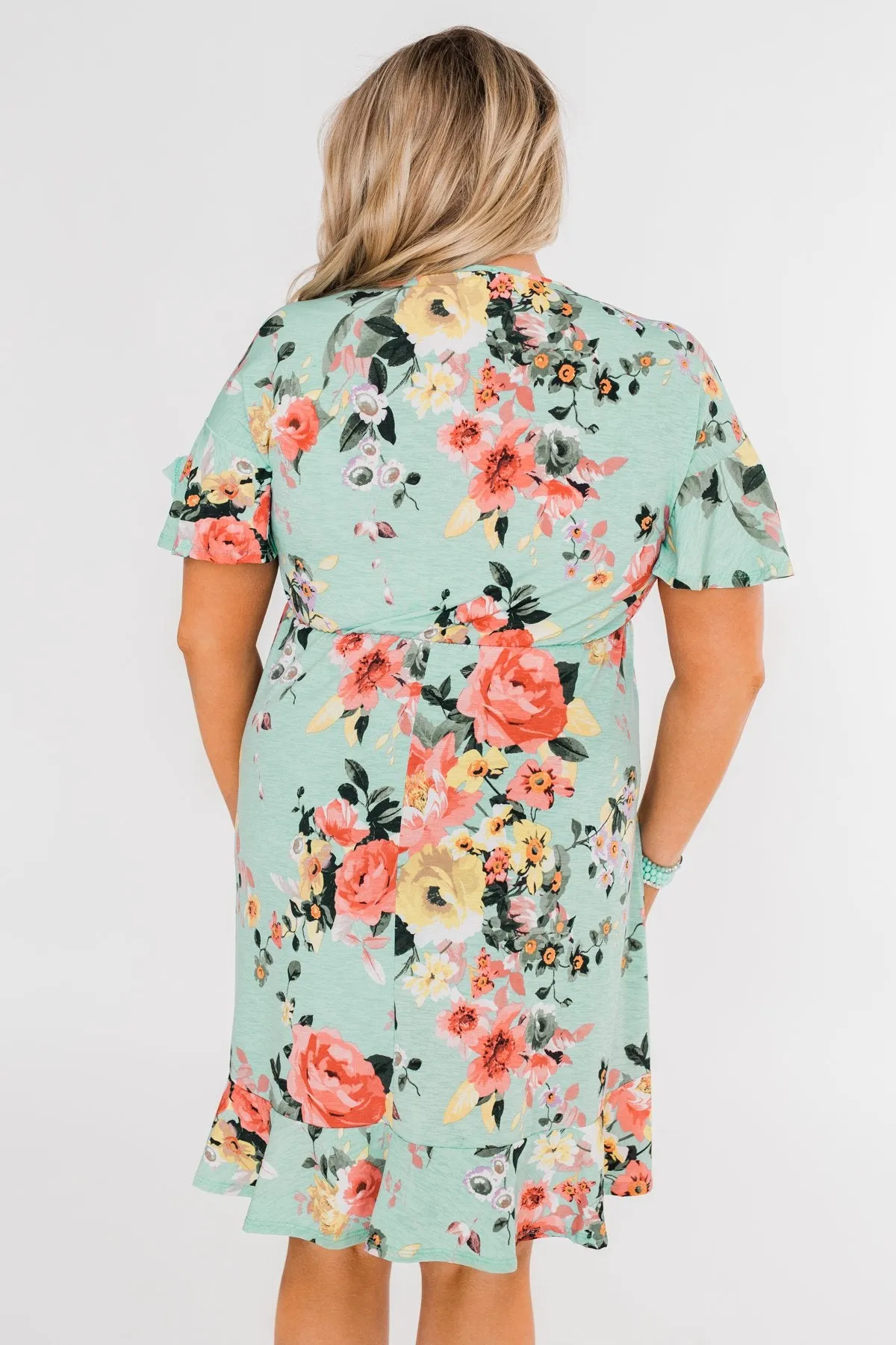 Time To Twirl Floral Ruffle & Wrap Dress- Blue