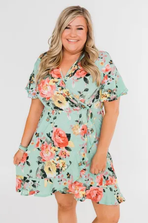 Time To Twirl Floral Ruffle & Wrap Dress- Blue
