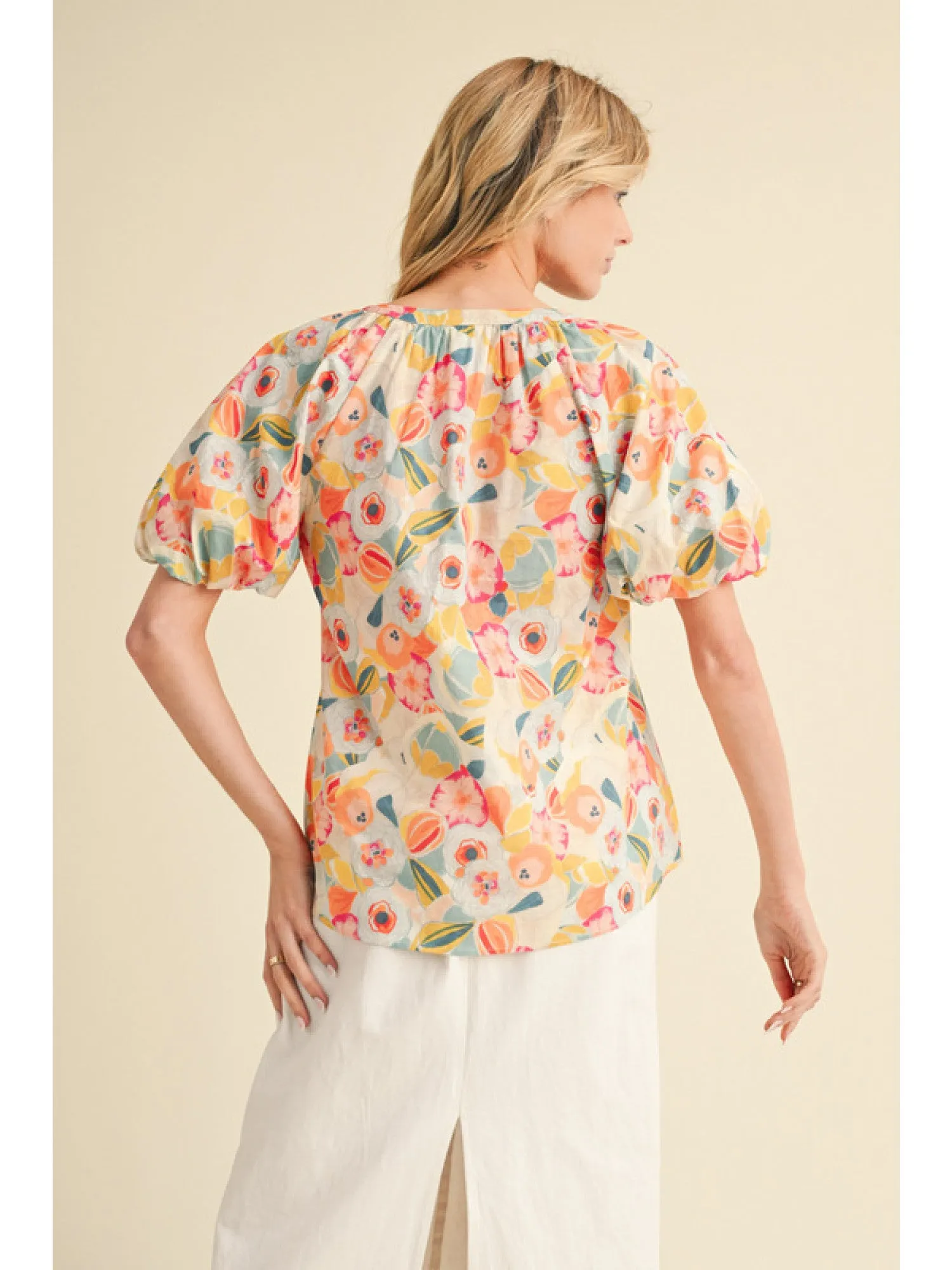 Tiona Floral Print Blouse with Split Neck
