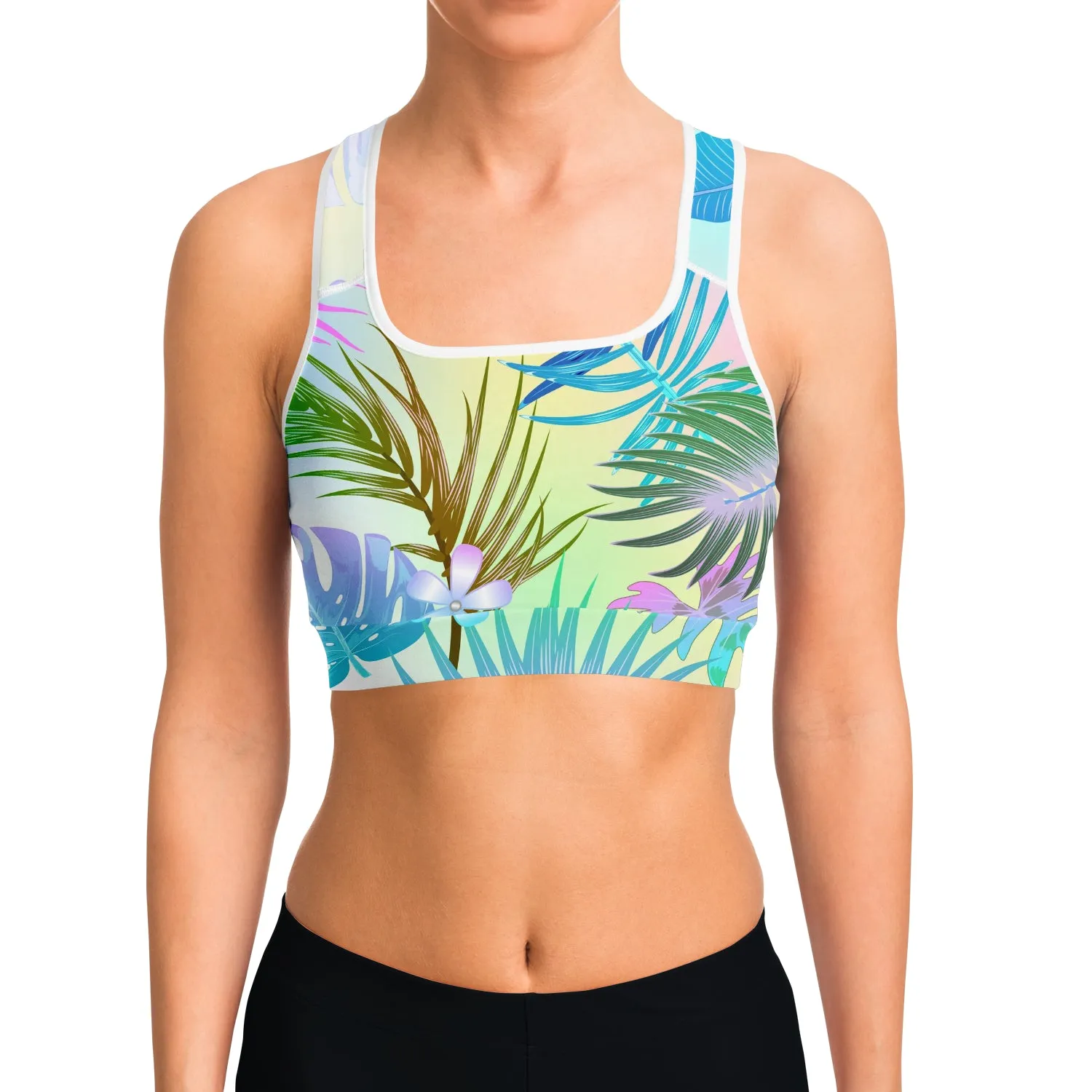Tropical Floral White Sports bra