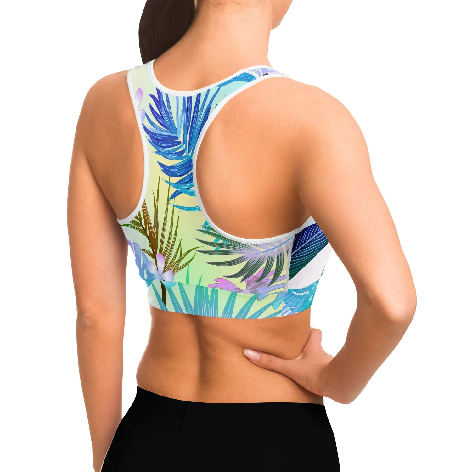Tropical Floral White Sports bra