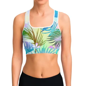 Tropical Floral White Sports bra