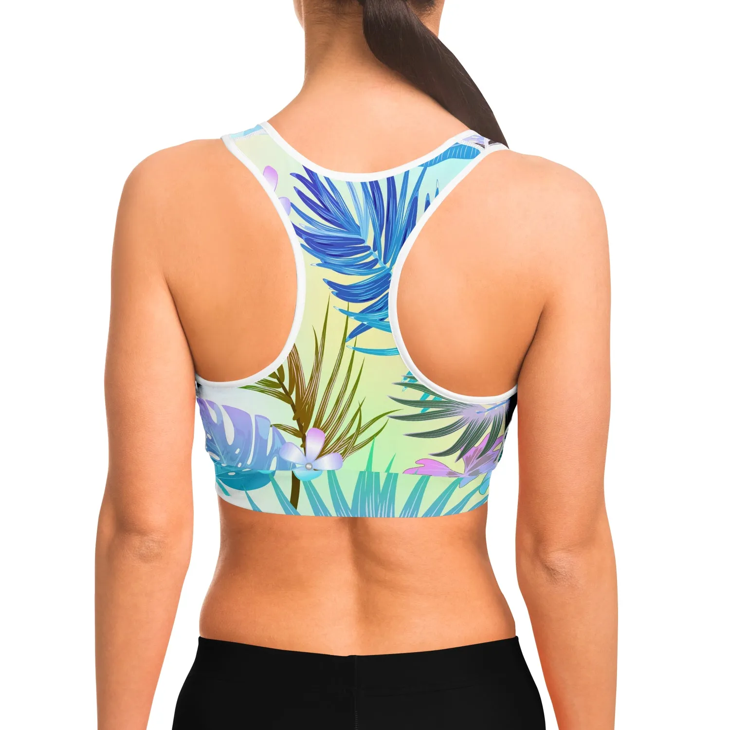Tropical Floral White Sports bra