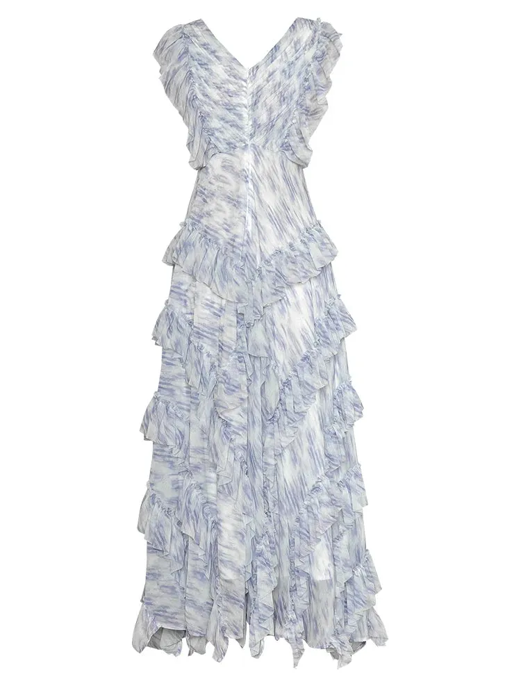 Tulla  Butterfly Sleeve Draped Striped Empire Casual Style Ball Gown Dress