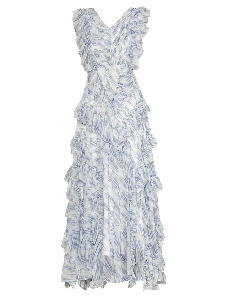 Tulla  Butterfly Sleeve Draped Striped Empire Casual Style Ball Gown Dress