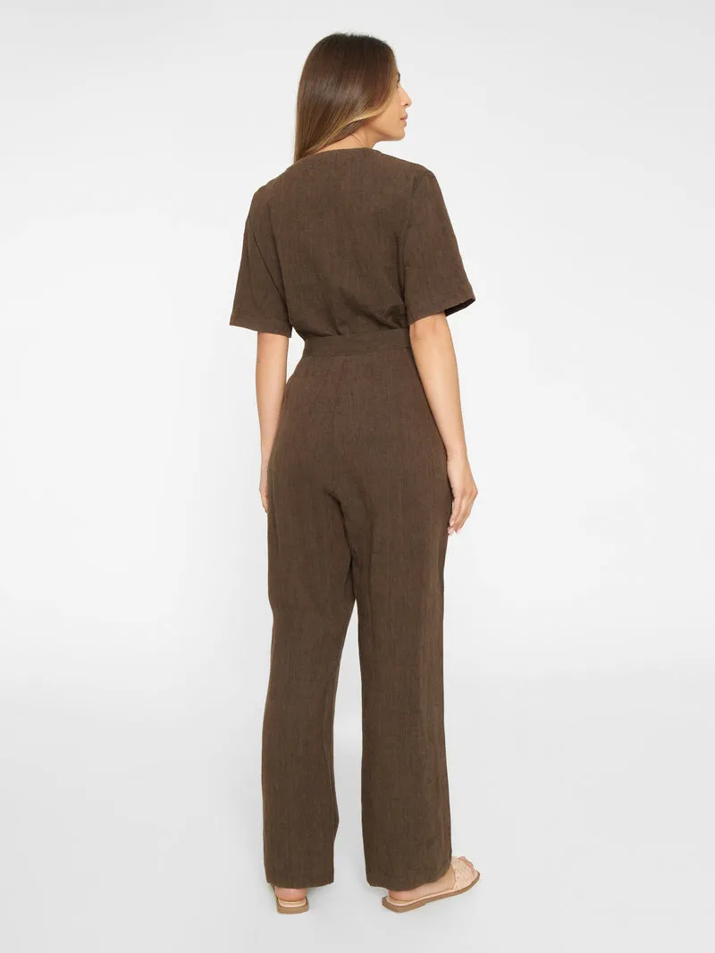 V-Neck linen Jumpsuit in cub
