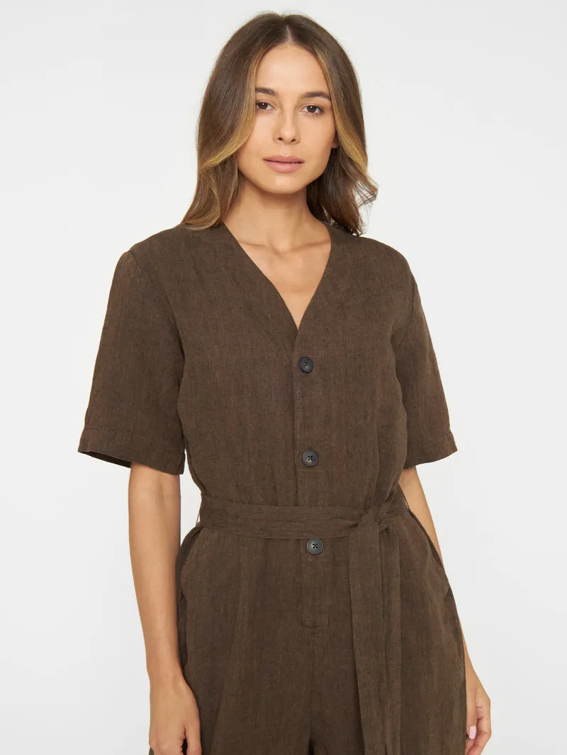 V-Neck linen Jumpsuit in cub