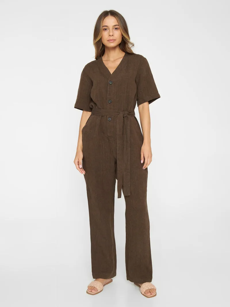V-Neck linen Jumpsuit in cub
