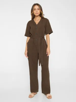 V-Neck linen Jumpsuit in cub