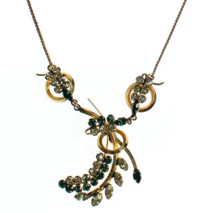 Vintage 1940s 1/20 12 kt Gold Filled Emerald and Yellow Rhinestone Floral Spray Necklace