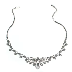 Vintage Silver Rhinestone Floral Garland Style Leaf Choker Necklace