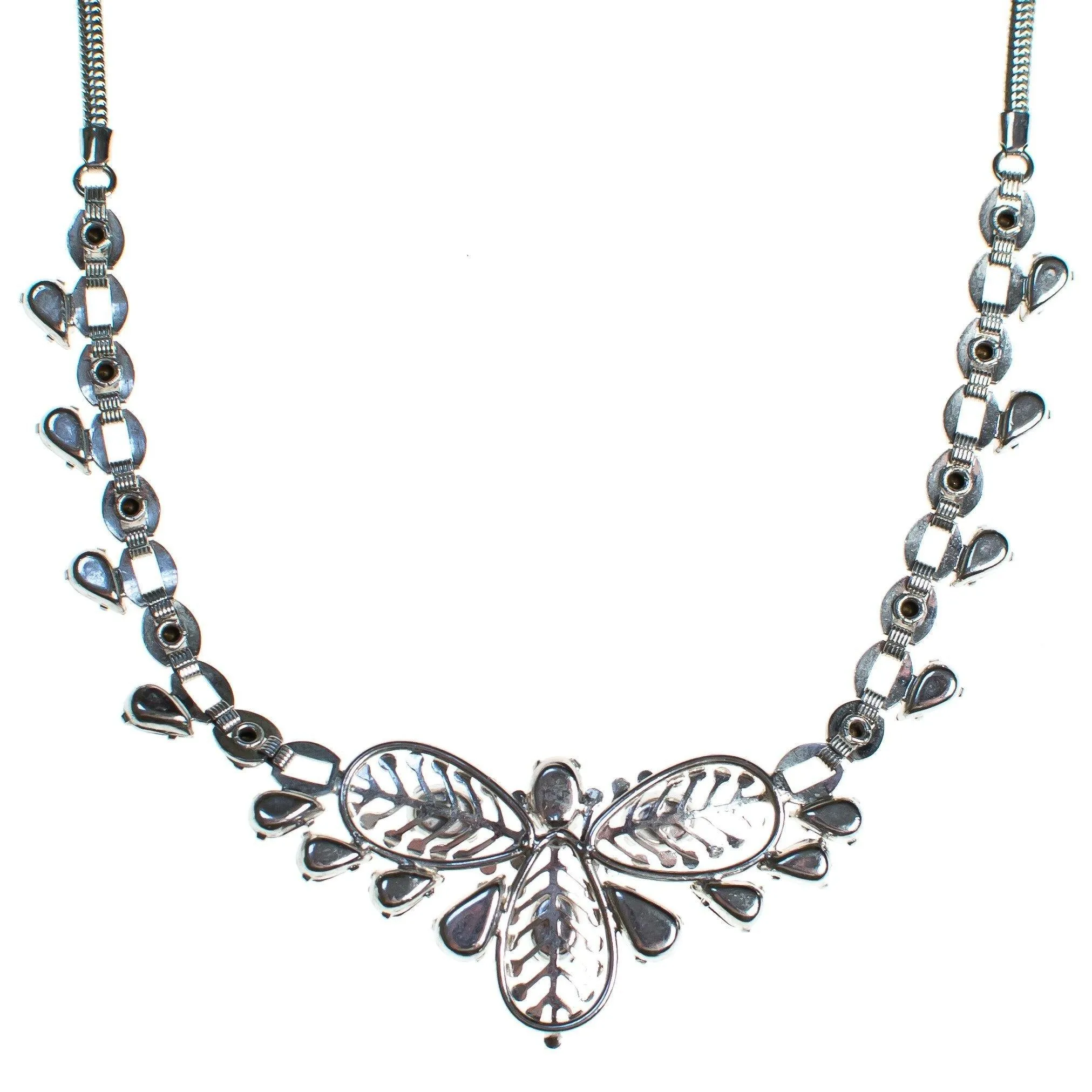 Vintage Silver Rhinestone Floral Garland Style Leaf Choker Necklace