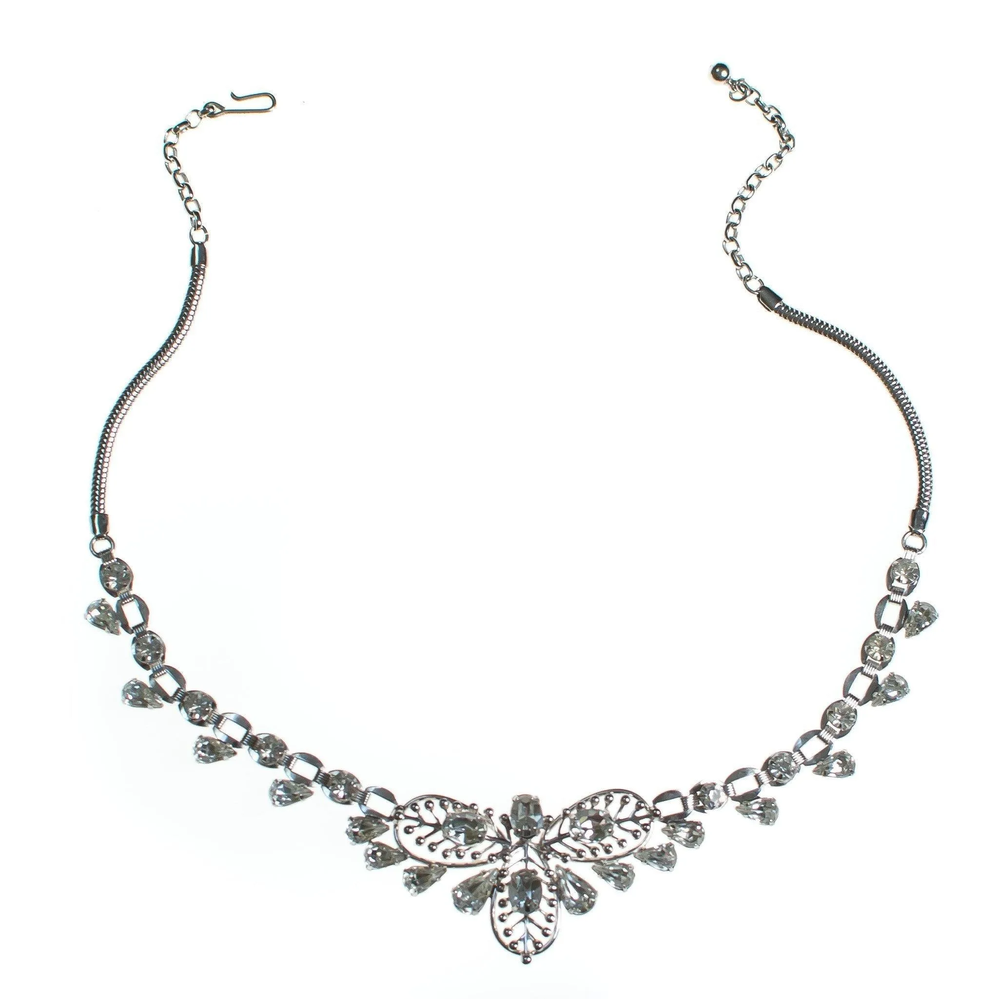 Vintage Silver Rhinestone Floral Garland Style Leaf Choker Necklace
