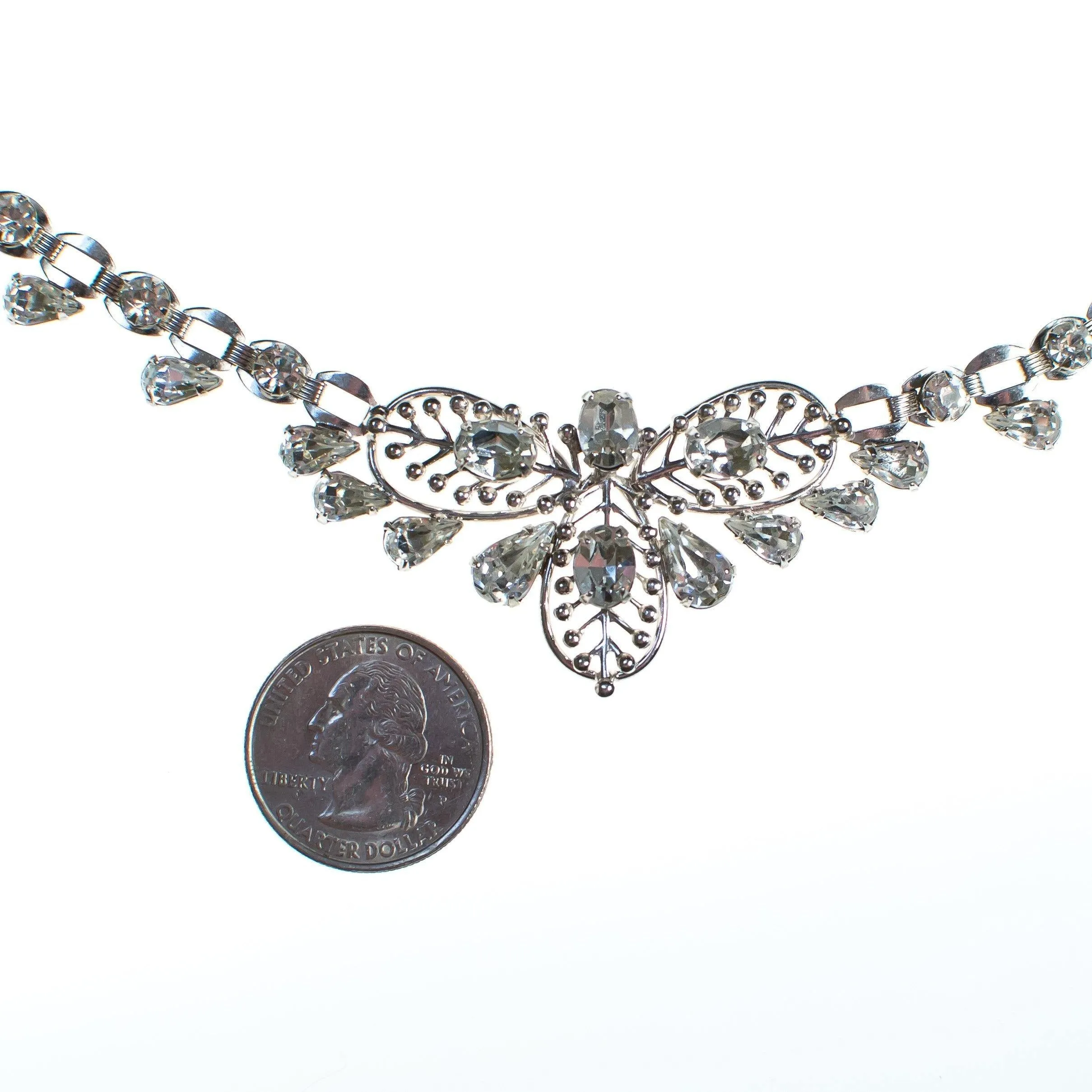 Vintage Silver Rhinestone Floral Garland Style Leaf Choker Necklace