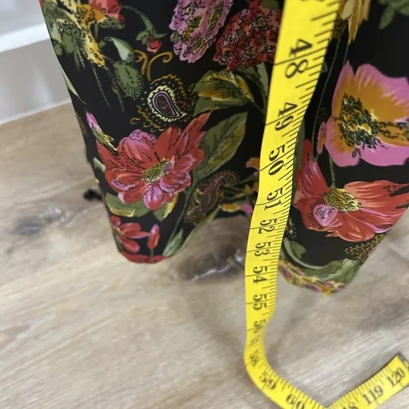 Vintage VANITY FAIR Small KIMONO Wrap ROBE Long Black TROPICAL FLORAL Nylon USA