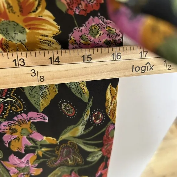Vintage VANITY FAIR Small KIMONO Wrap ROBE Long Black TROPICAL FLORAL Nylon USA