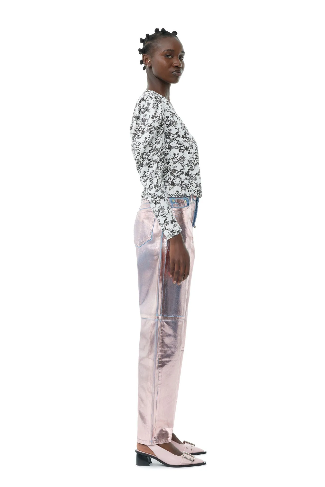 Viscose Twill Wrap Blouse | Egret Print