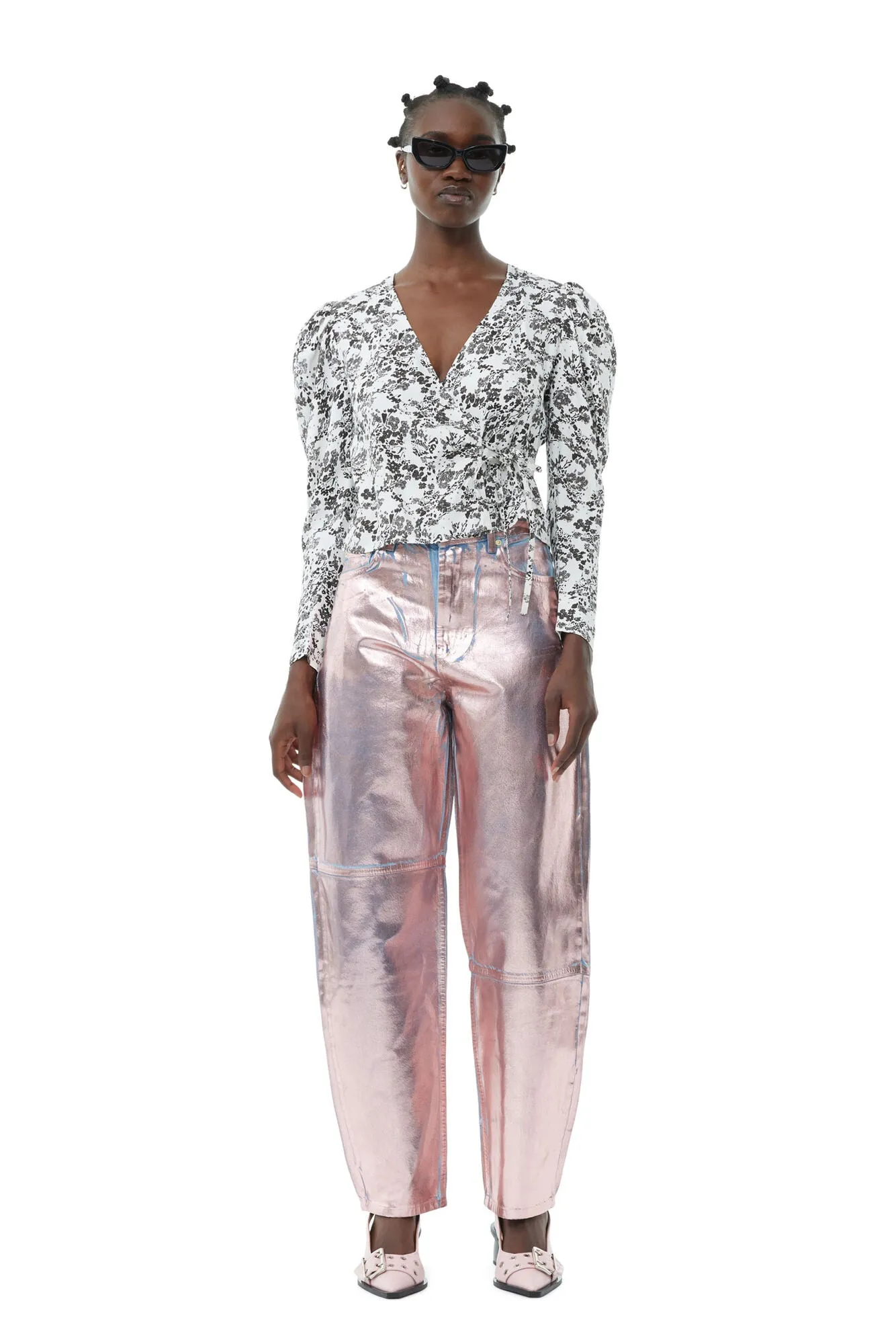 Viscose Twill Wrap Blouse | Egret Print