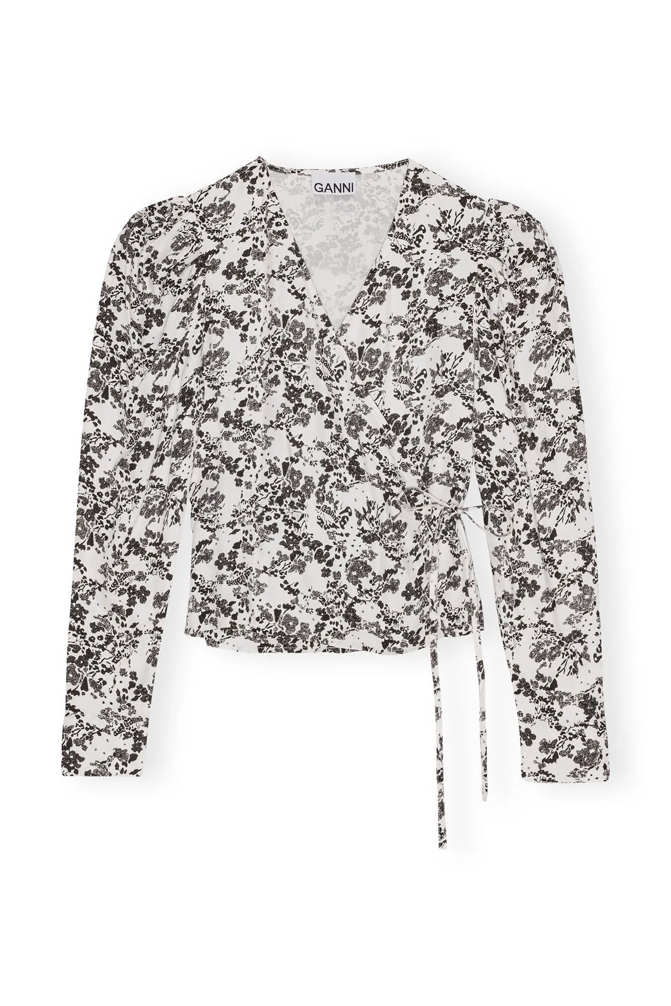 Viscose Twill Wrap Blouse | Egret Print