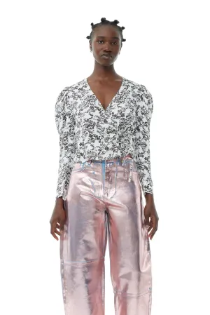 Viscose Twill Wrap Blouse | Egret Print