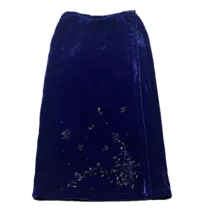VTG Ultraviolet Blue Velvet Fairy Floral Embroidery Whimsy Midi Wrap Skirt M/L