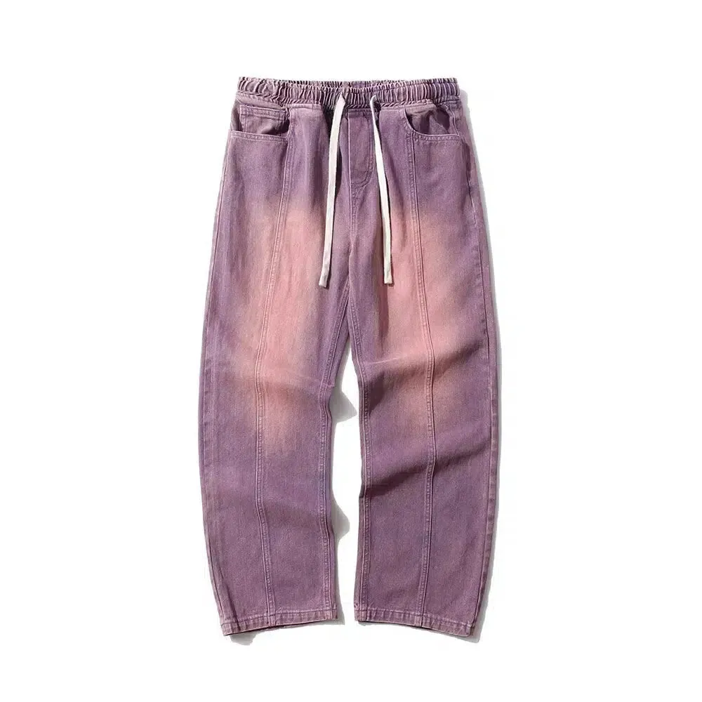 Washed Wide-Leg Gradient Straight Jeans