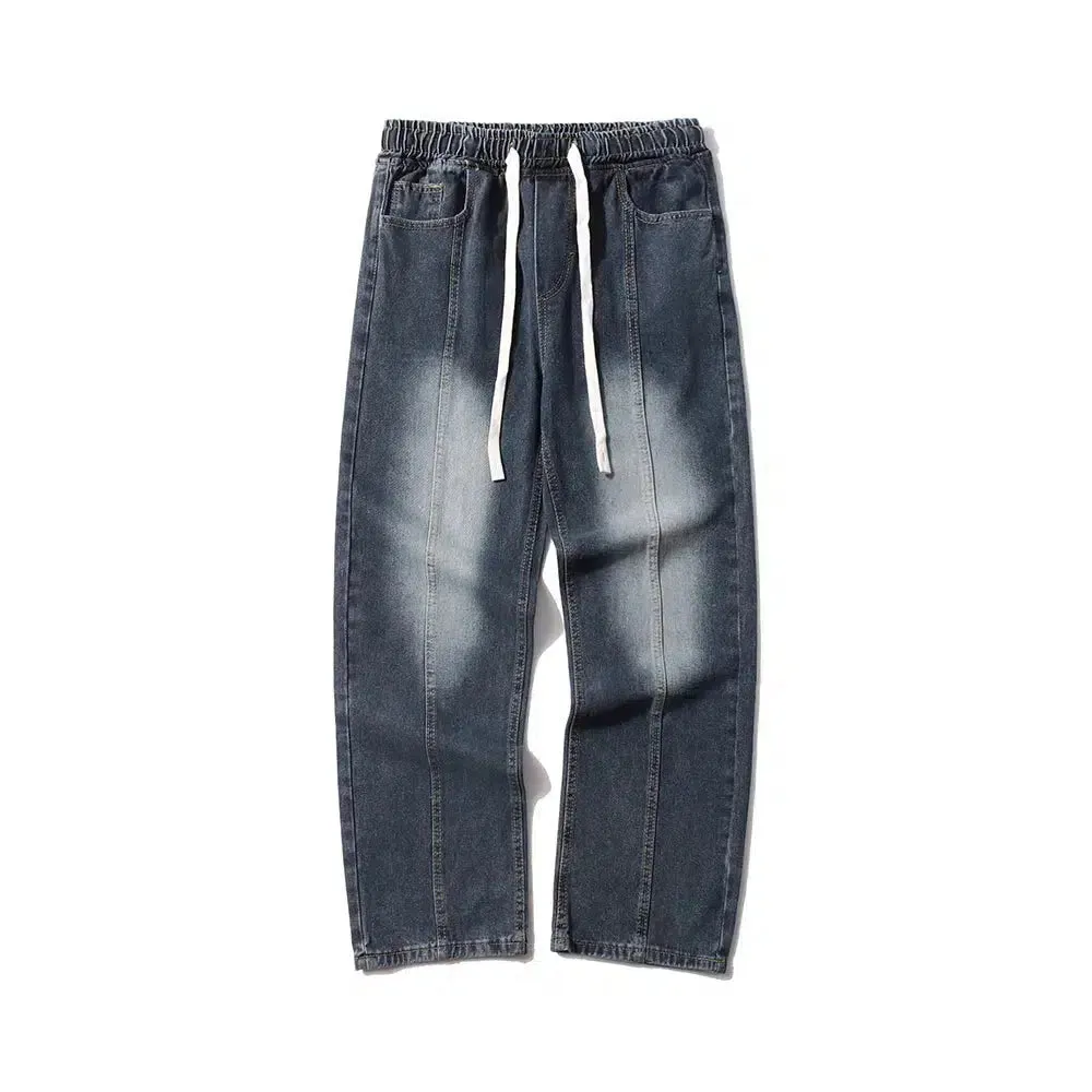 Washed Wide-Leg Gradient Straight Jeans