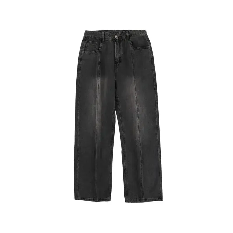 Washed Wide-Leg Gradient Straight Jeans