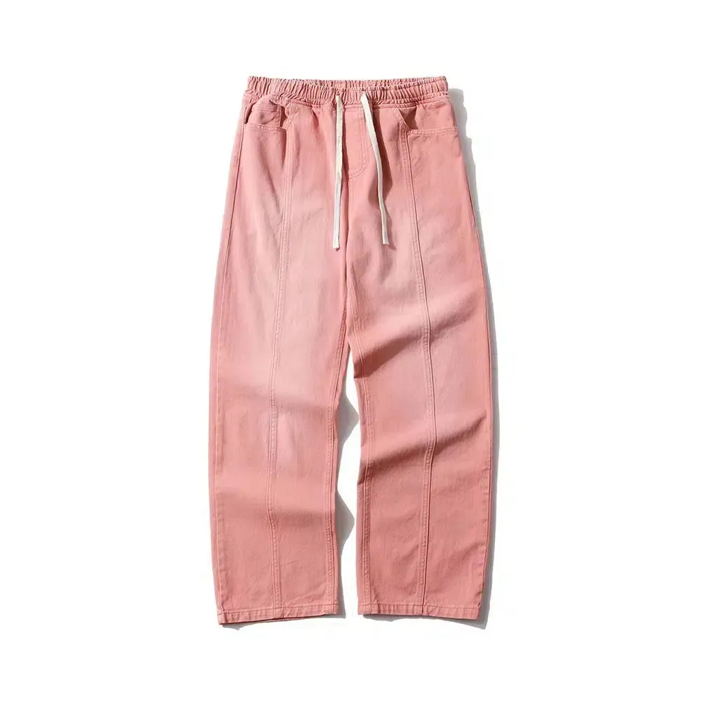 Washed Wide-Leg Gradient Straight Jeans