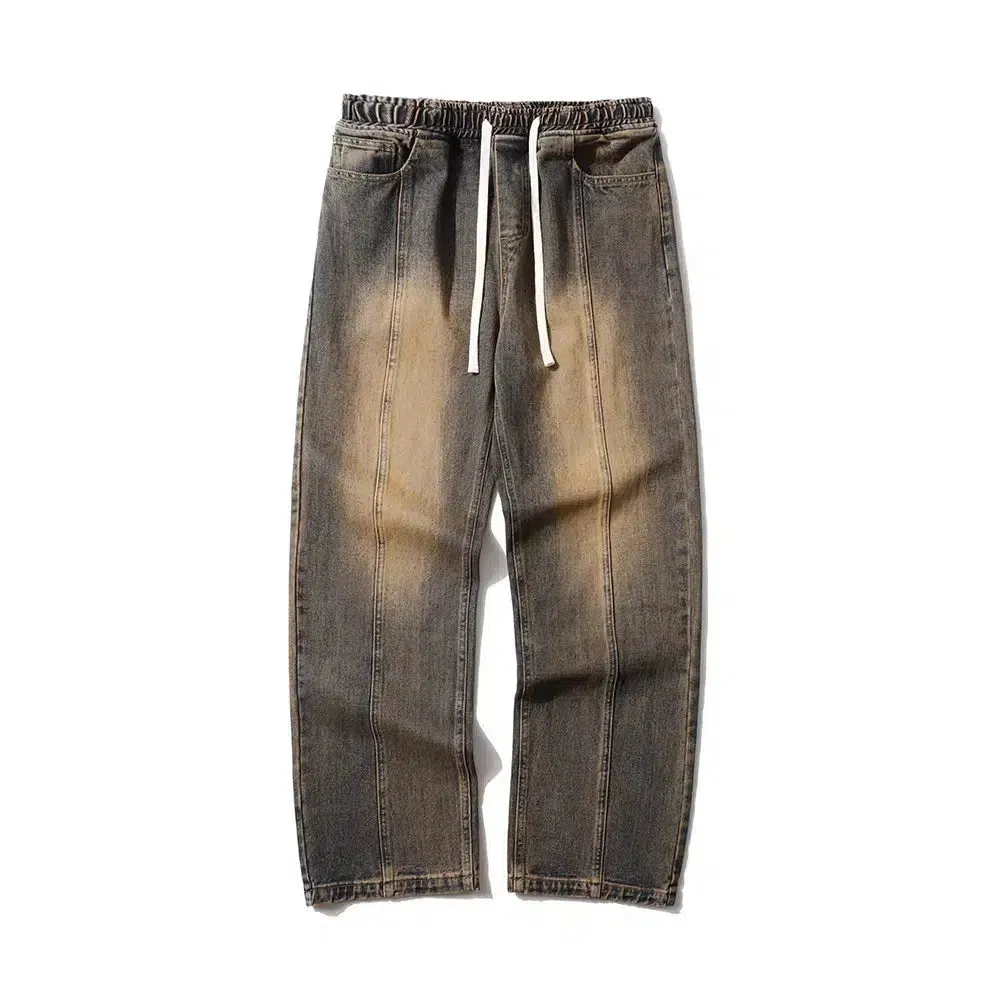Washed Wide-Leg Gradient Straight Jeans