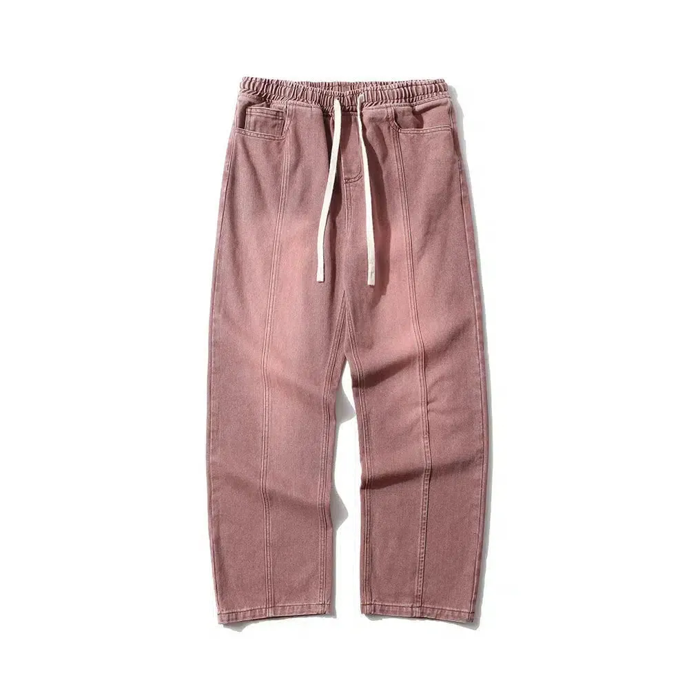 Washed Wide-Leg Gradient Straight Jeans