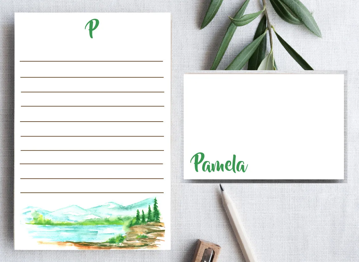 Watercolor Mountain Stream Stationery Set