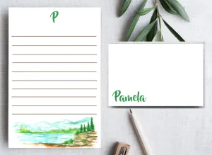 Watercolor Mountain Stream Stationery Set