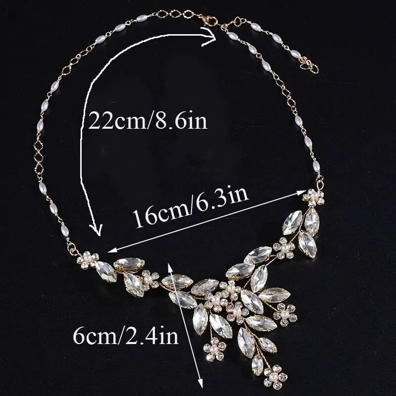 Wedding 3 PC Crystal Wire Jewelry Set, Clear Crystal Flower Necklace and Earrings, Bridal Floral Gem Jewelry Set