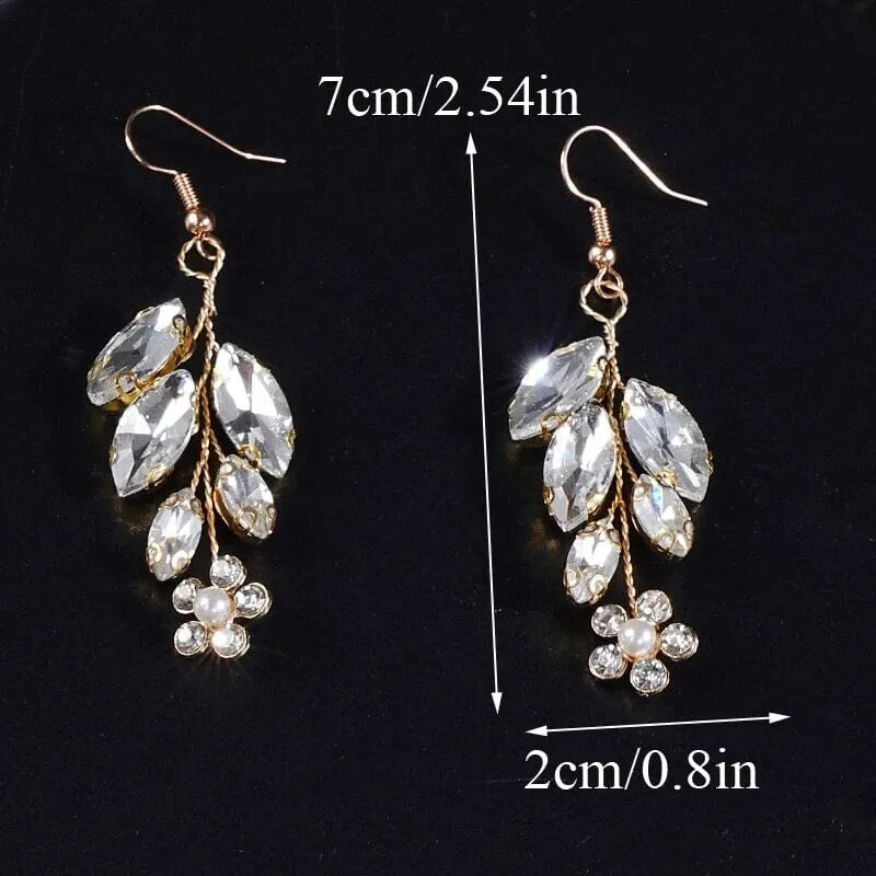 Wedding 3 PC Crystal Wire Jewelry Set, Clear Crystal Flower Necklace and Earrings, Bridal Floral Gem Jewelry Set
