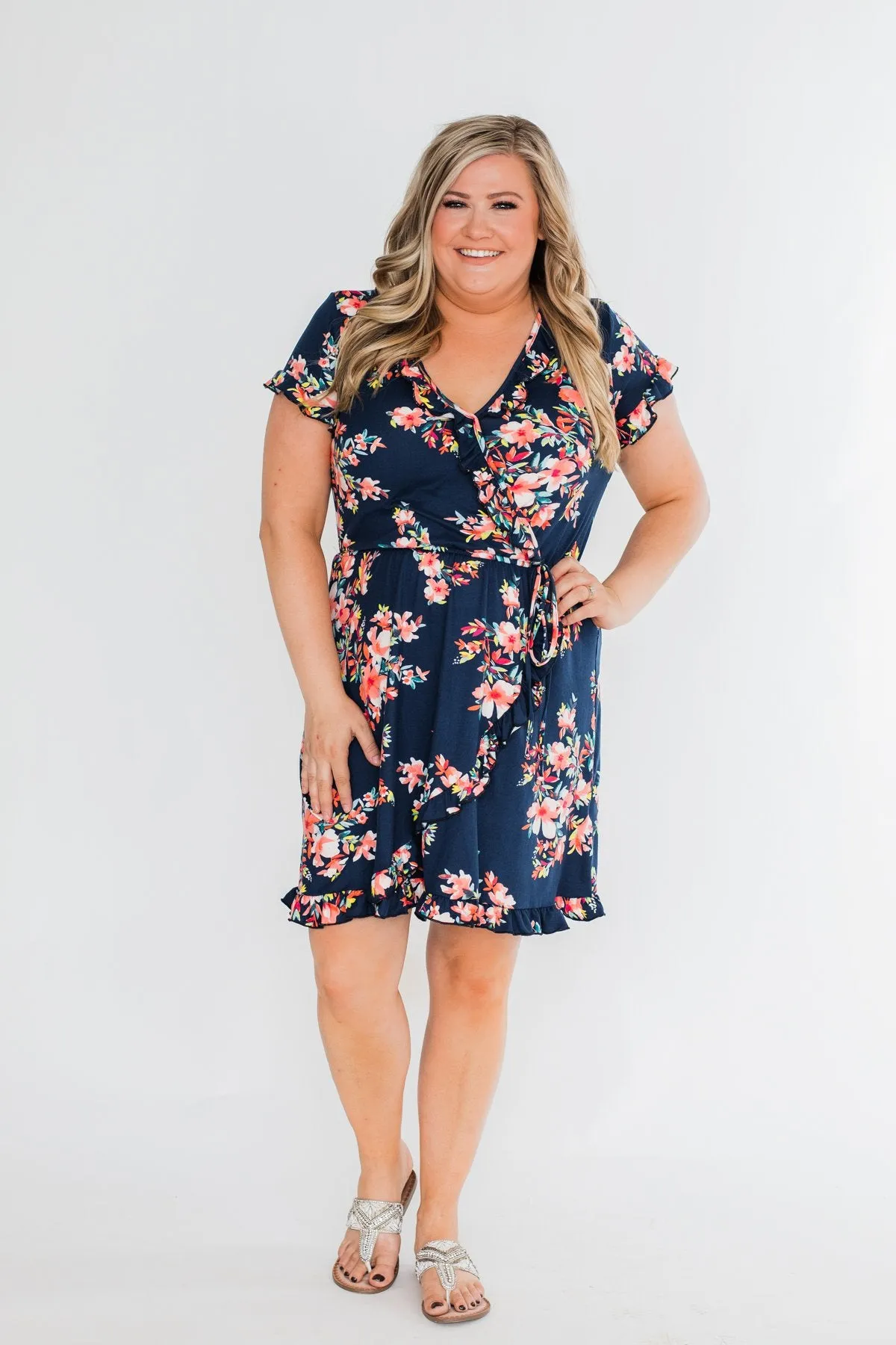 What Lovers Do Floral Wrap Dress- Navy