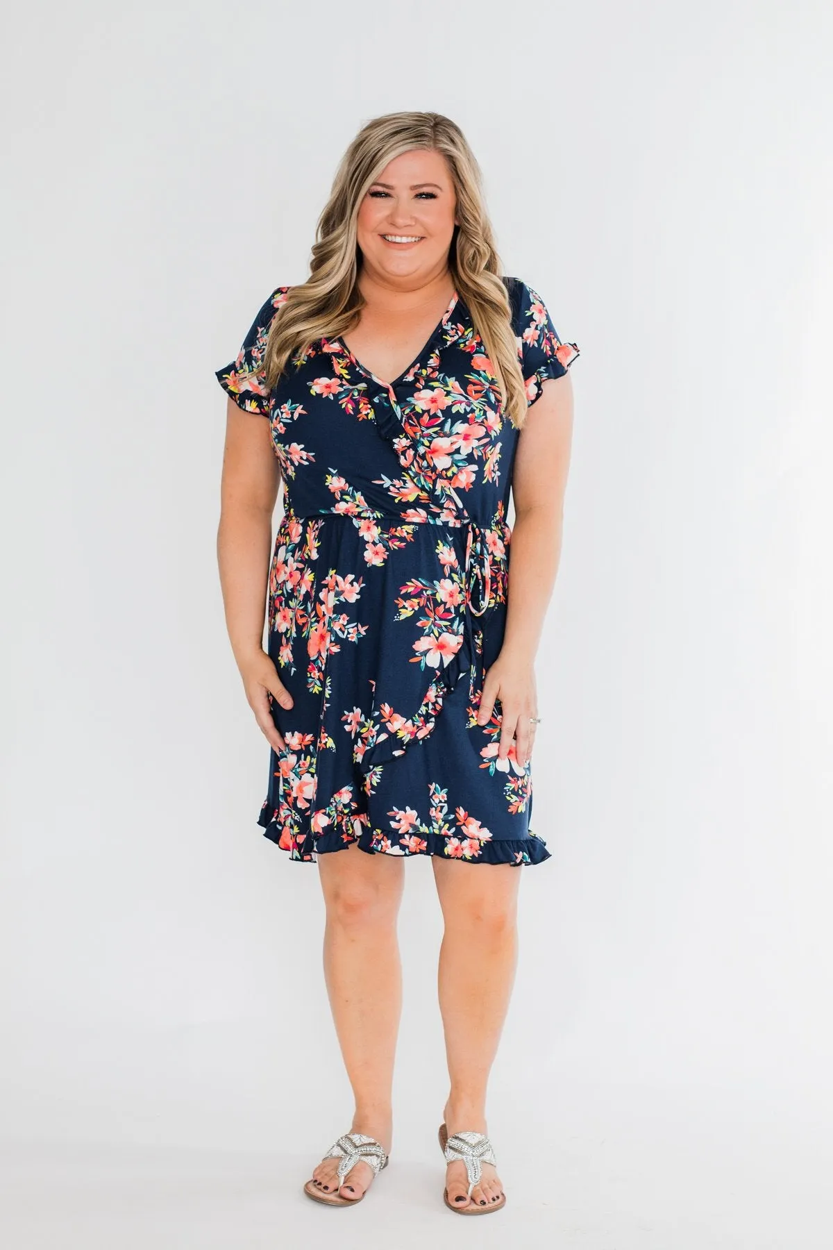 What Lovers Do Floral Wrap Dress- Navy