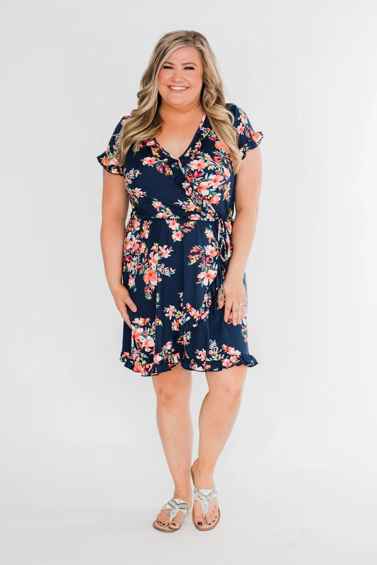 What Lovers Do Floral Wrap Dress- Navy