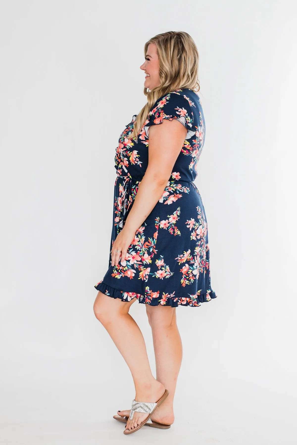 What Lovers Do Floral Wrap Dress- Navy