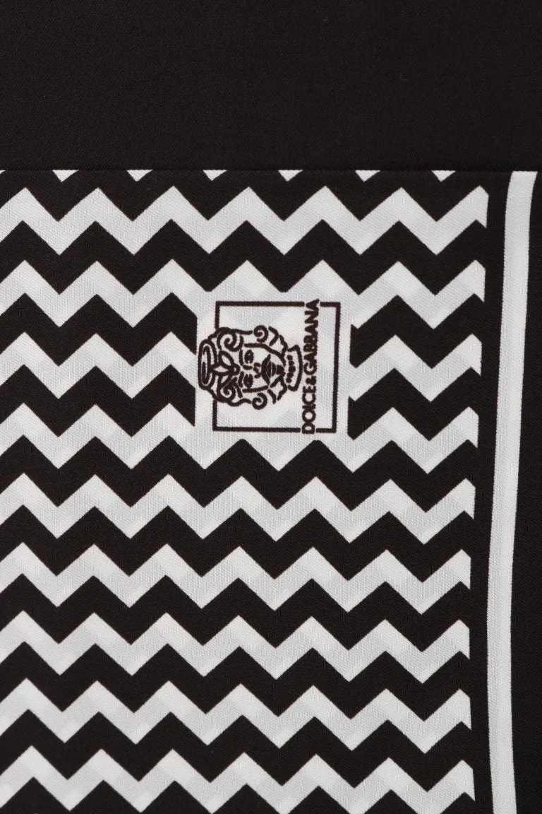 White Brown Zig Zag Silk Fringes Scarf