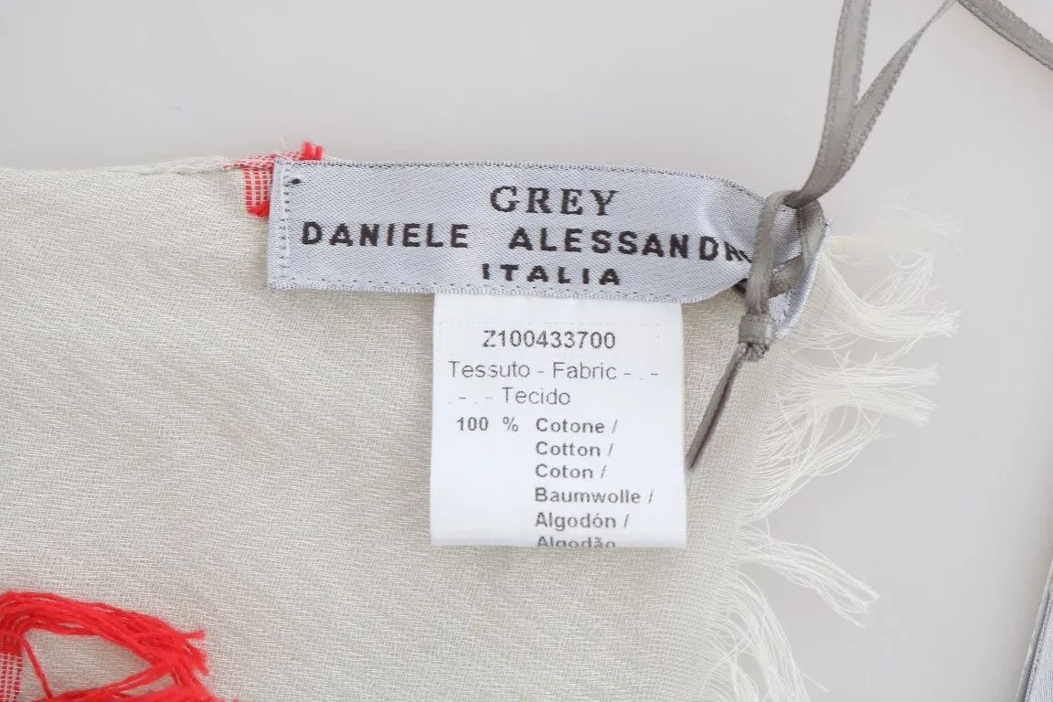 White Cotton Red Applique Scarf