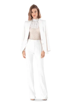 White Satin Crepe Tailored Trousers